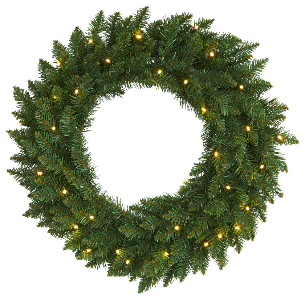 24" Green Pine Artificial Christmas Wreath With 35 Clear LED Lights