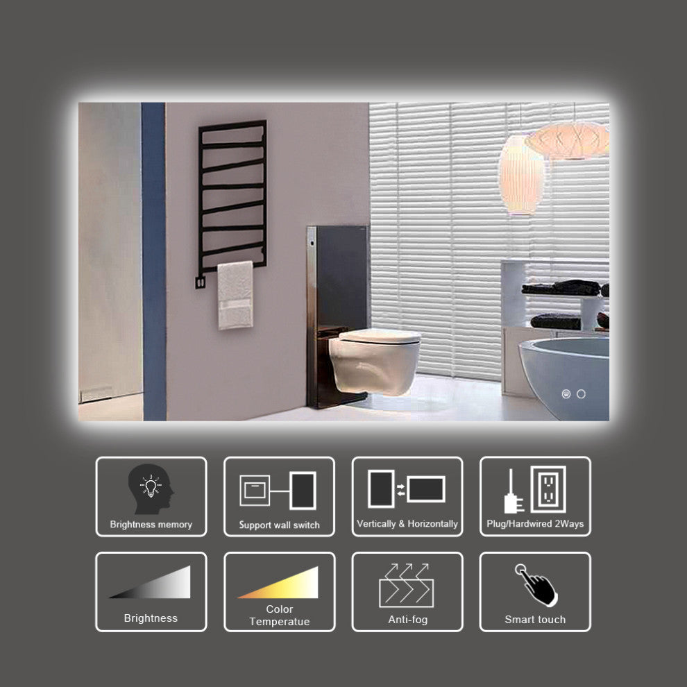Backlit 3-Color LED Mirror for Bathroom, Anti-Fog Dimmable, 24x40