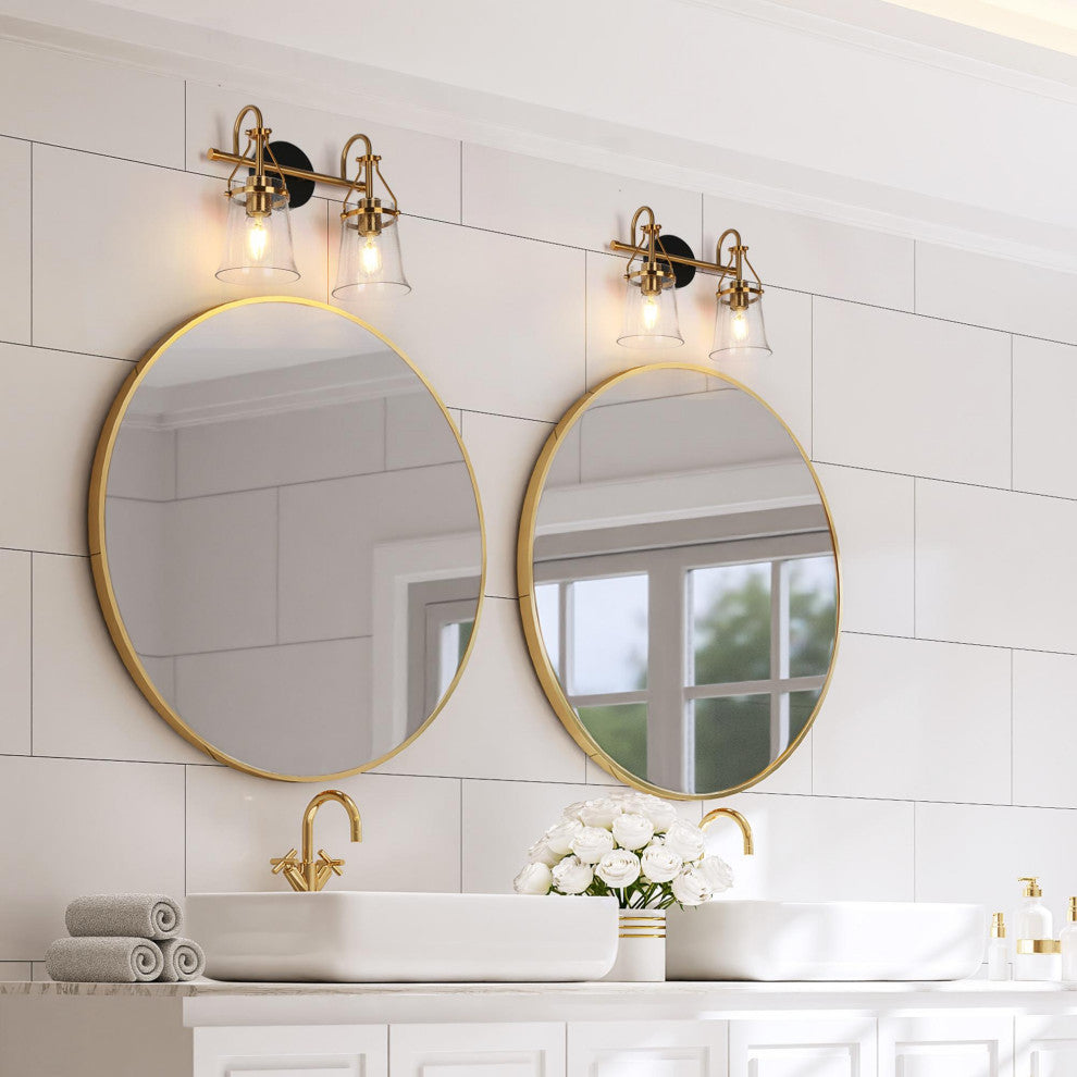 LNC Polished Gold Modern Seeded-Glass Wall Sconce, 2 Lights
