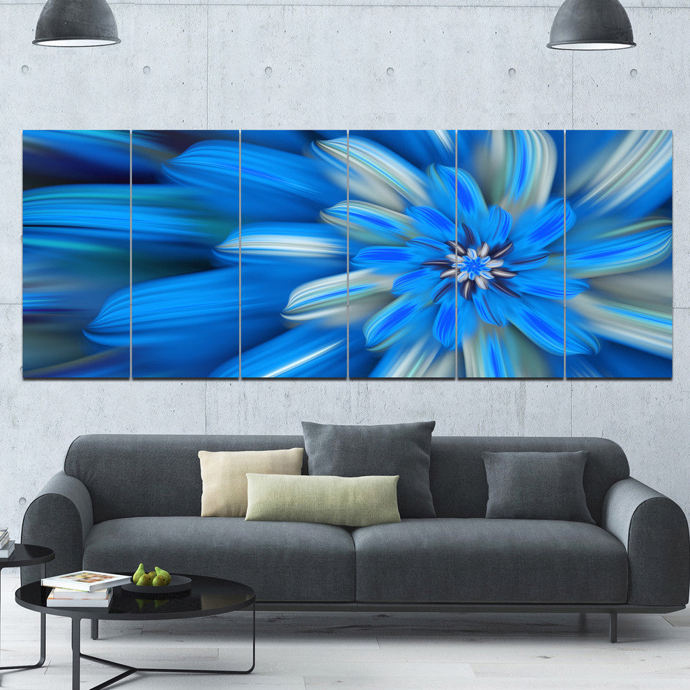 Exotic Dance of Blue Flower Petals, Floral Canvas Art Print, 70"x28", 6 Panels