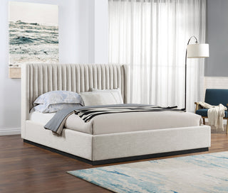 Logan Beige Linen Textured Fabric Twin Bed, Beige, King
