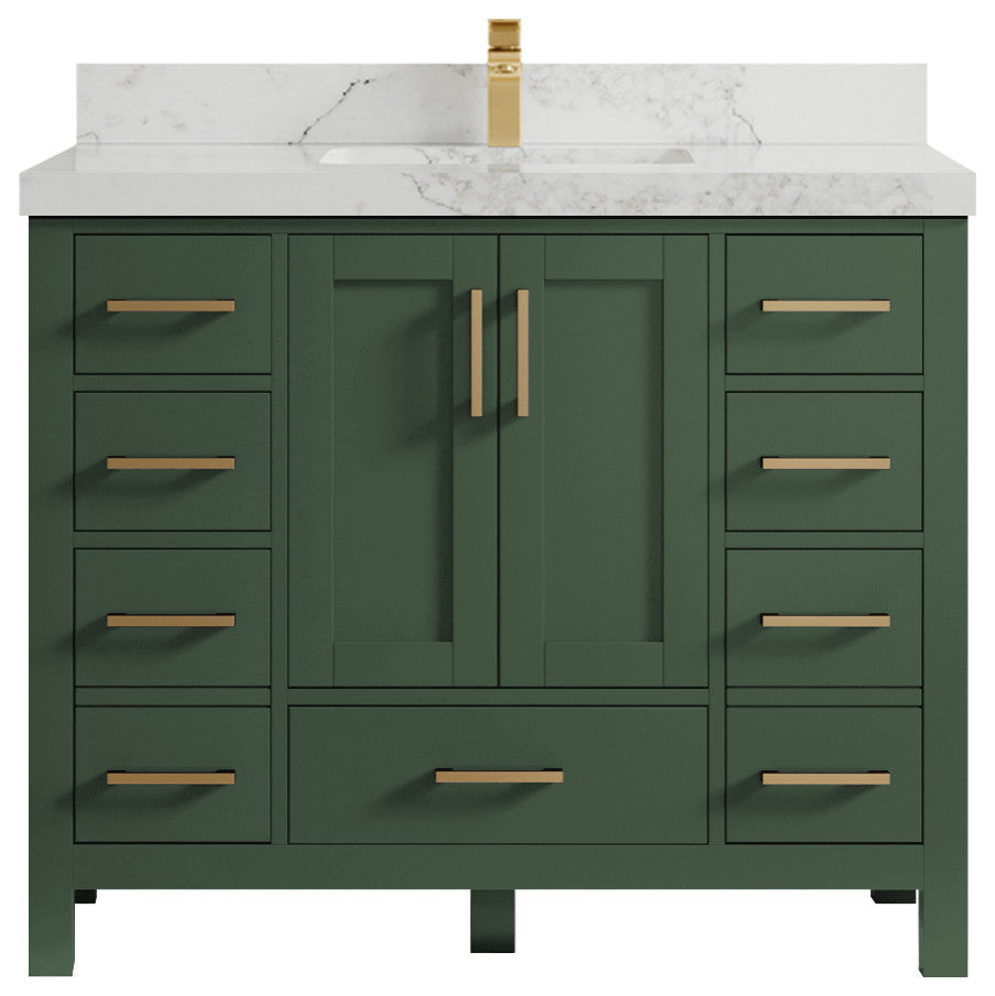 Malibu 42 Single Sink Bath Vanity in Lafayette Green 2" Calacatta Nuvo