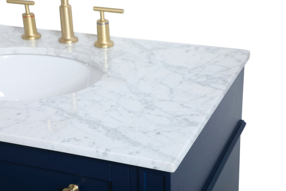 Home Living Vanity with Carrara White Marble Countertop, Blue, 36", Single Sink