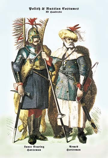 Polish and Russian Costumes: Lance Bearing and Armed Horsemen - Paper Poster
