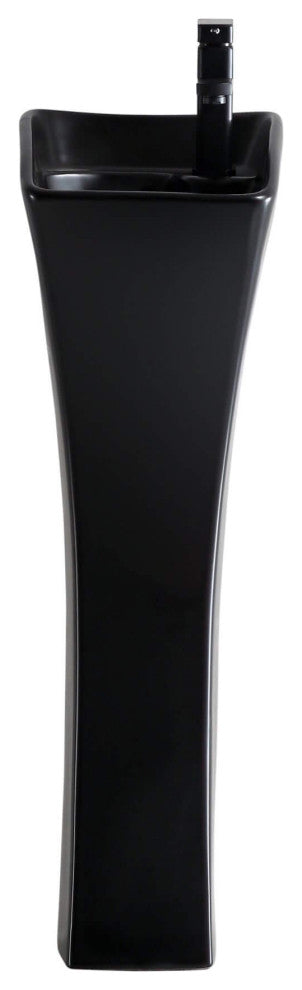 Vitreous China 12" Pedestal Bathroom Sink With Overflow, Black