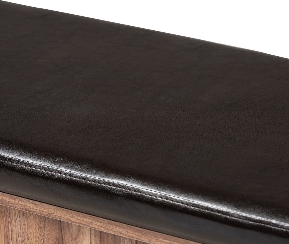 Valina Faux Leather Upholstered 2-Door Wood Shoe Storage Bench with Screen Inser