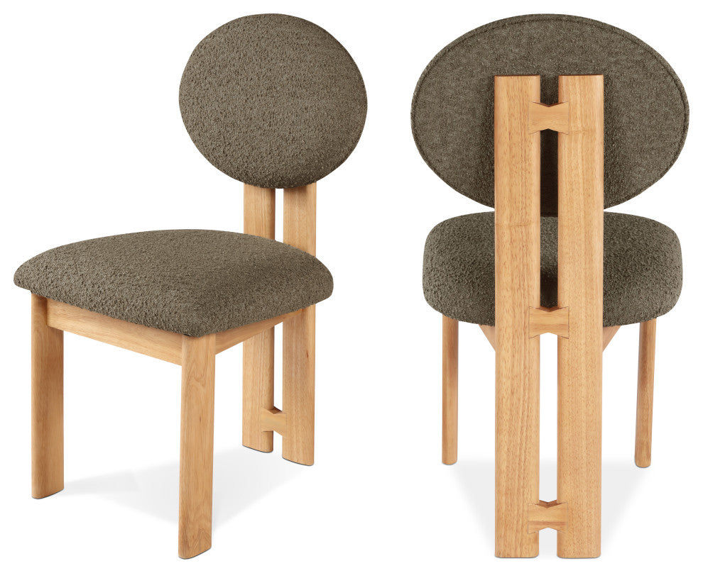 Napa Boucle Fabric Dining Chair, Set of 2, Olive, Natural Finish