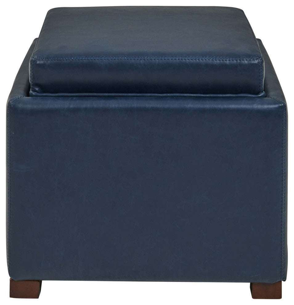 Cameron Square Bonded Leather Storage Ottoman - Vintage Blue