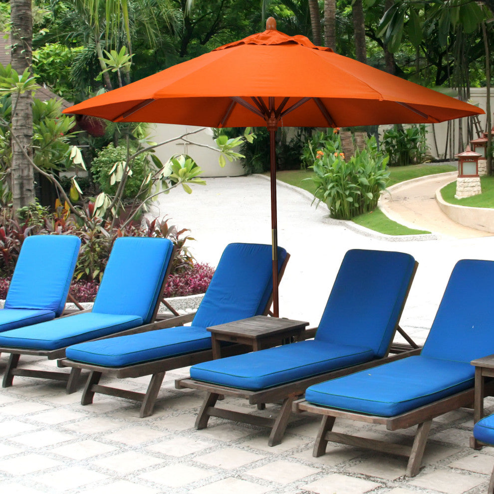 9' Square Push Lift Wood Umbrella, Sunbrella, Canvas