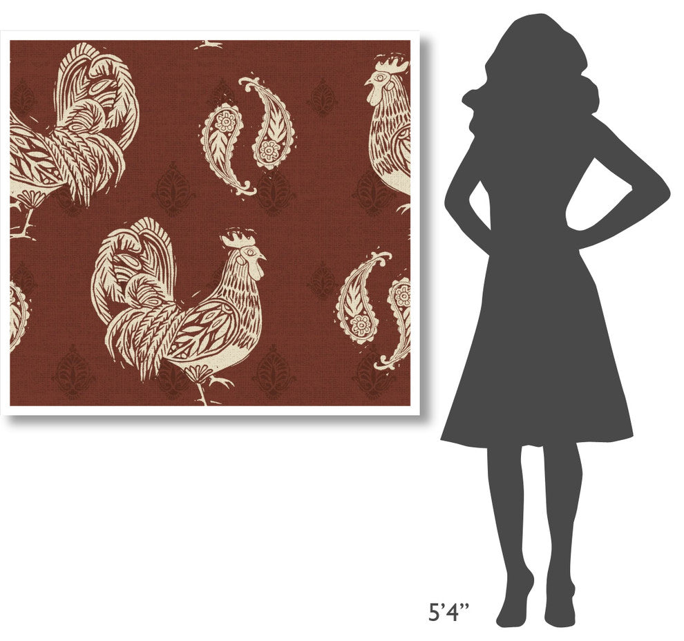 "Woodcut Rooster Patterns" Digital Paper Print by Daphne Brissonnet, 46"x42"