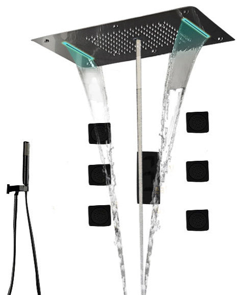 Led Rainfall Shower System Handheld Shower Jetted Body Sprays, Black Matte