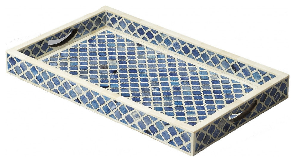 Blue Quatrefoil Bone Inlay Serving Tray