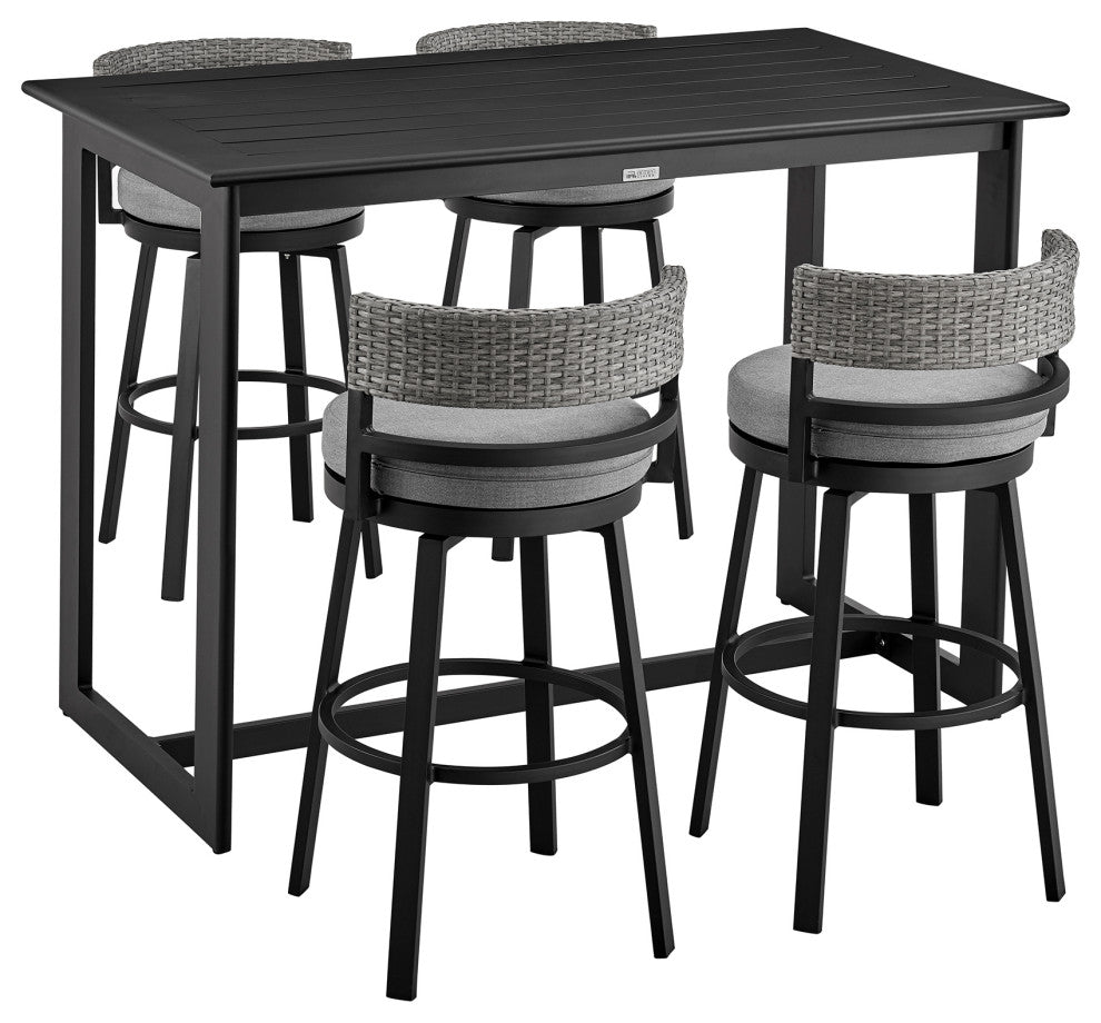 Encinitas Outdoor Patio 5-Piece Bar Table Set, Aluminum With Gray Cushions