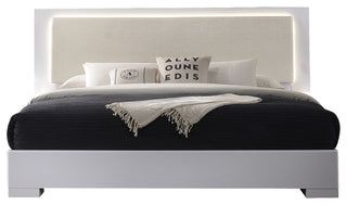 Athens, White Lacquer Platform Bed With LED Lighting, Queen