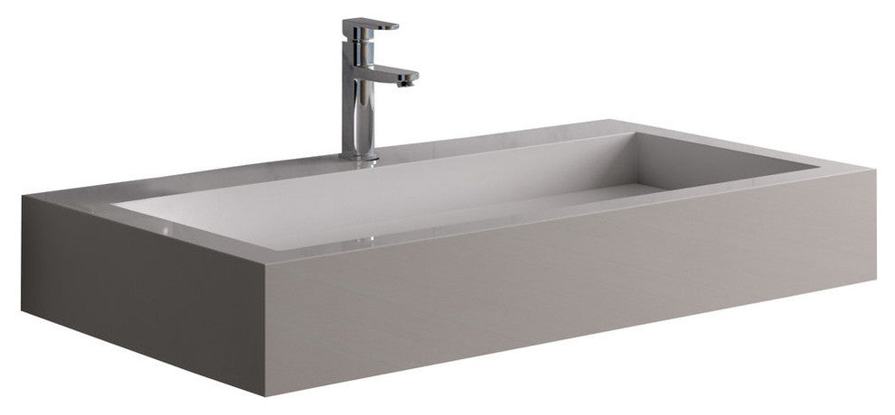 ADM Rectangular Wall Mounted Sink, White, 32", Glossy White