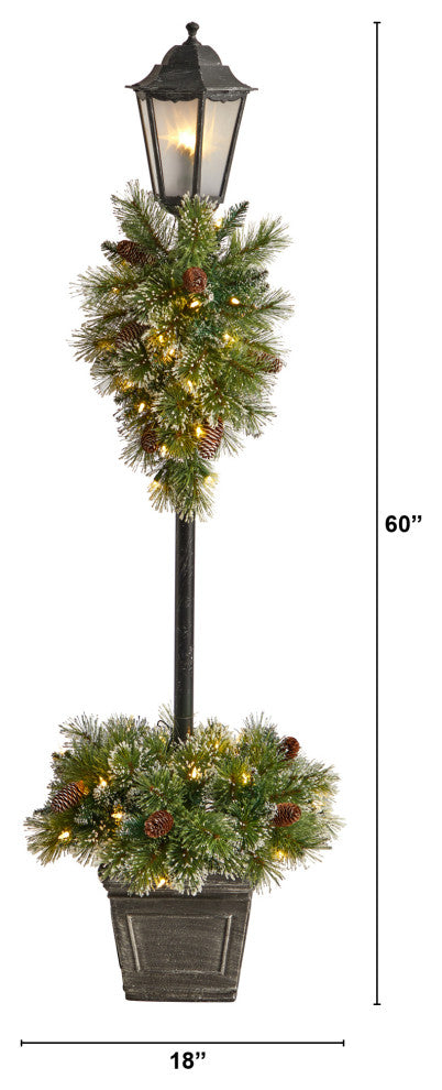 D1033 5 Holiday Pre-lit Decorated Lamp Post With Artificial Christmas Greenery