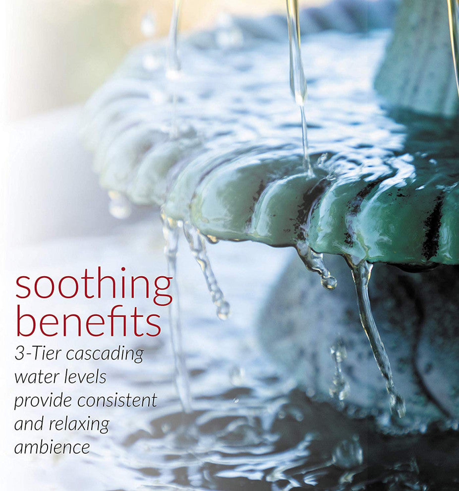 35" Tall Outdoor 3-Tiered Pedestal Water Fountain and Birdbath, Green