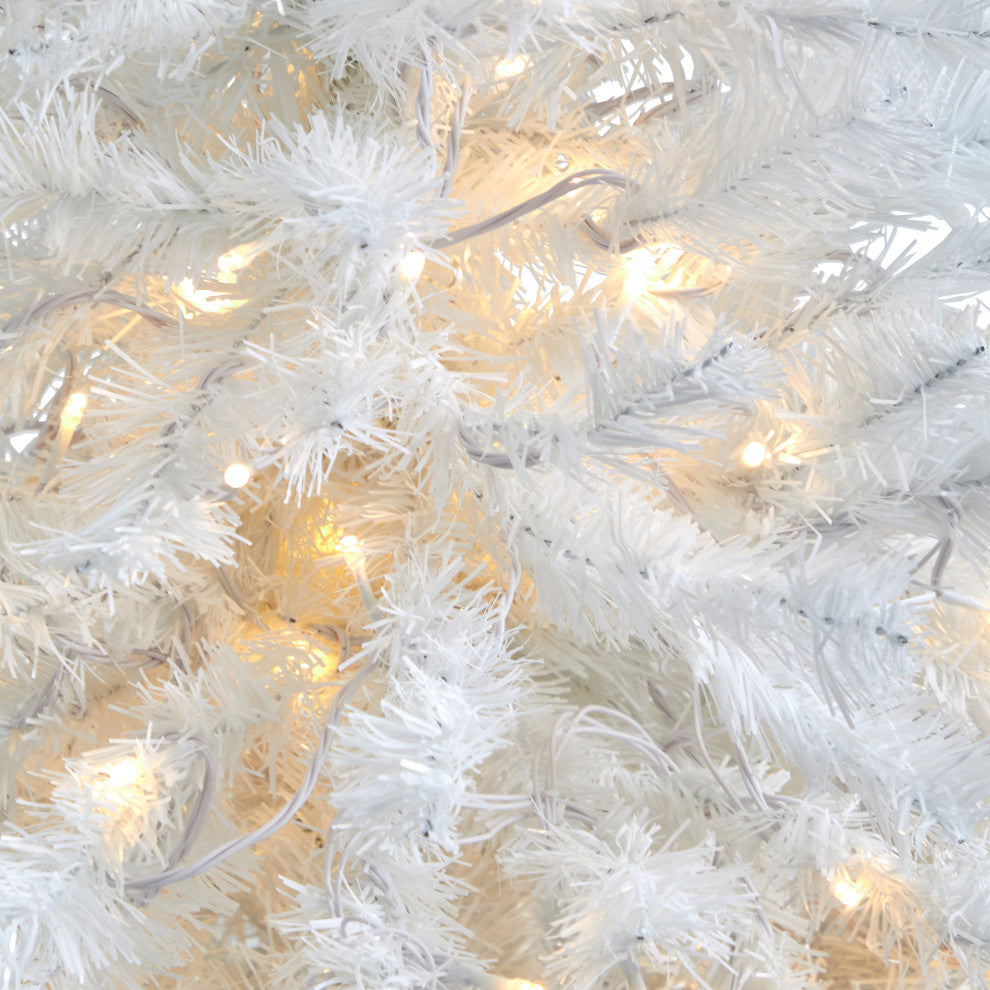 50" White Faux Christmas Tree With 100 Clear LED Lights, Black Metal Planter
