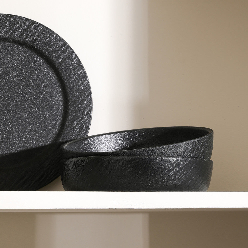 Stone Lain Senso New Bone China 24 Piece Dinnerware Set, Black