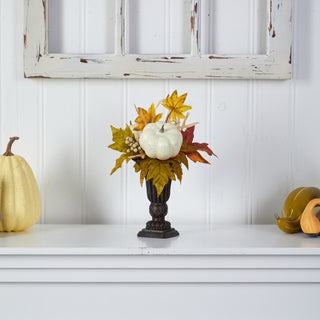 13" Fall Pumpkin and Berries Artificial Autumn Arrangement, Decorative Urn
