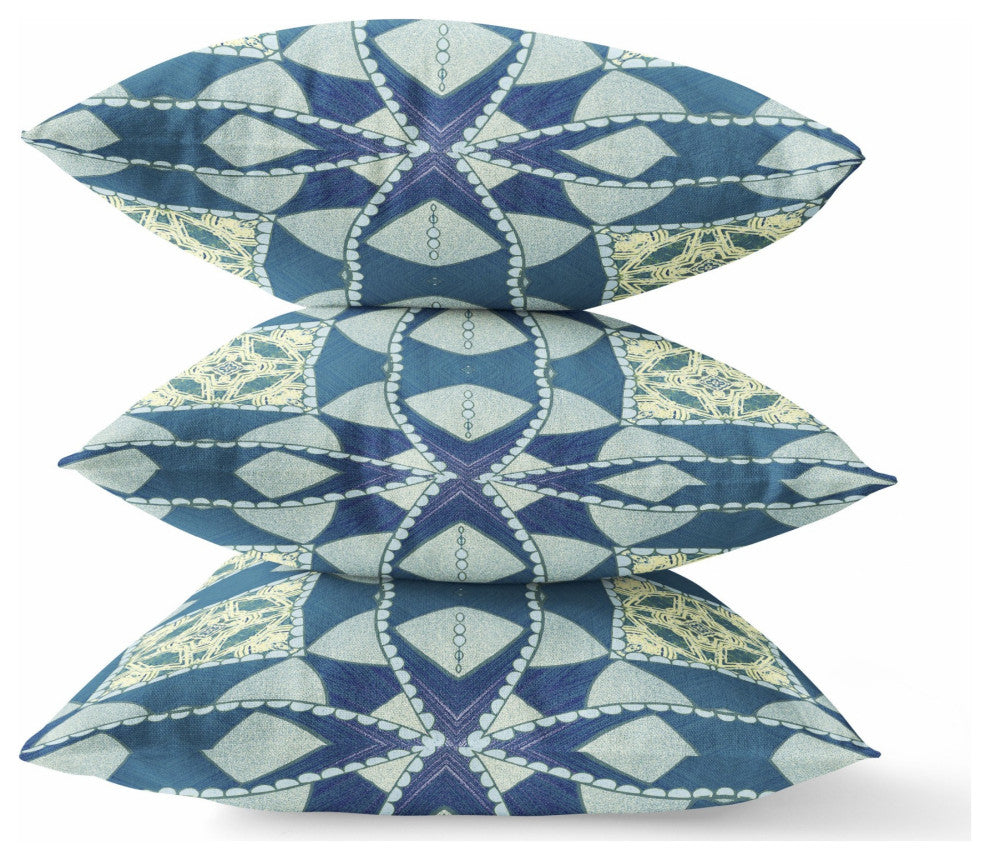 16" Blue Cream Cosmic Circle Boho Suede Throw Pillow