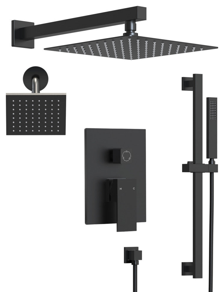 Dual Heads 10"x 6" Rain Shower System with Hand Shower Spray, Matte Black