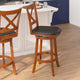 Felicity Wood Crossback Swivel Bar Height Barstool with Upholstered Seat, Black Vinyl/Antique Oak Frame