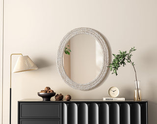 Home Living Oval Cornhusk Mirror 30x36, Linen White