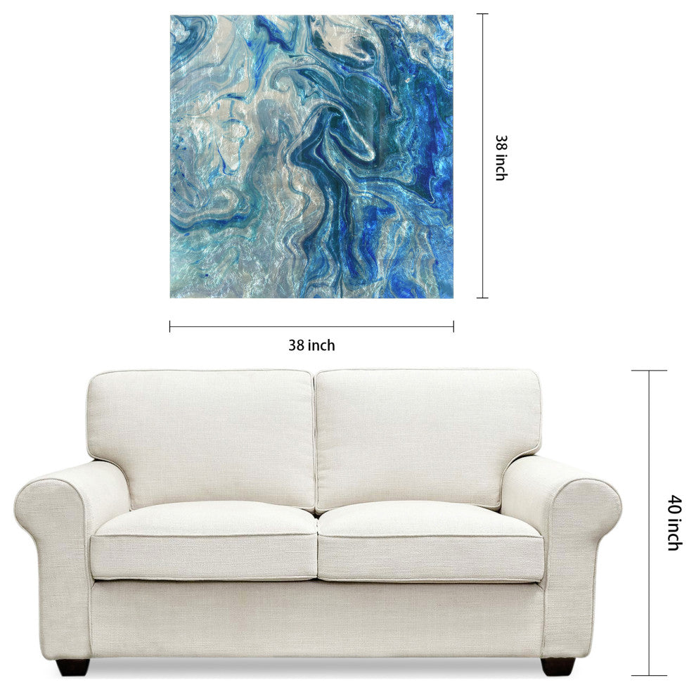 Indigo Minerals Abstract Wall Art Reverse Print Tempered Glass With Silver Leaf