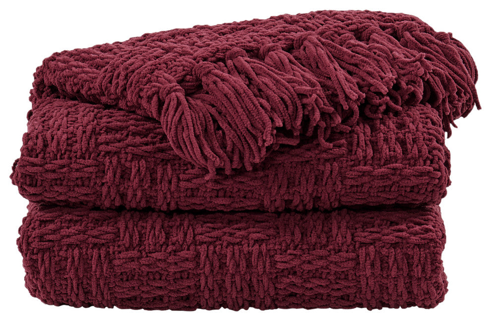 Cable Knitted Throw Blanket, Burgundy, 60" X 80"