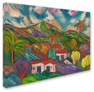 'Tropical Valley with Three Palms' Canvas Art by Manor Shadian