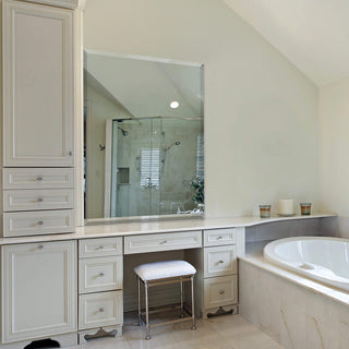 Square Beveled Polished Frameless Wall Mirror With Hooks, 36"