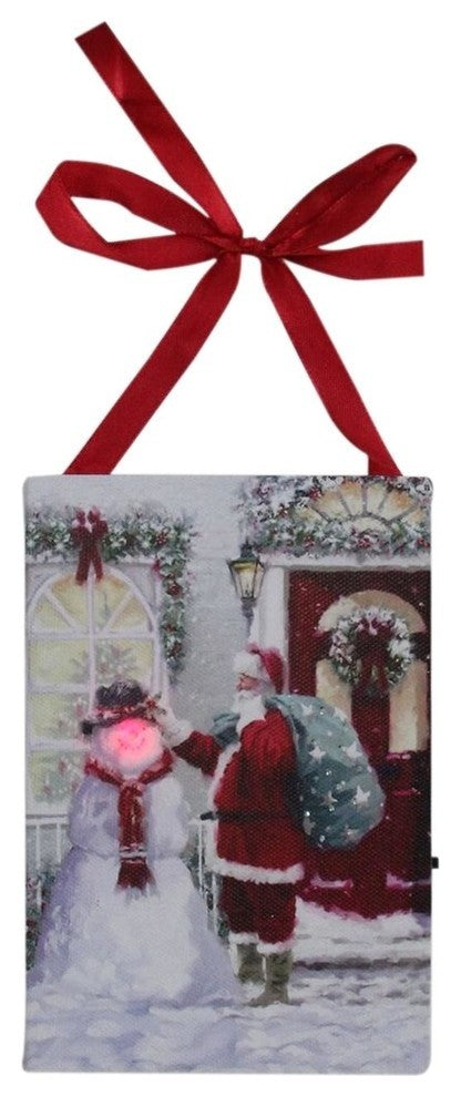 6" LED Lighted Fiber Optic Santa and Snowman Christmas Wall Art Decoration