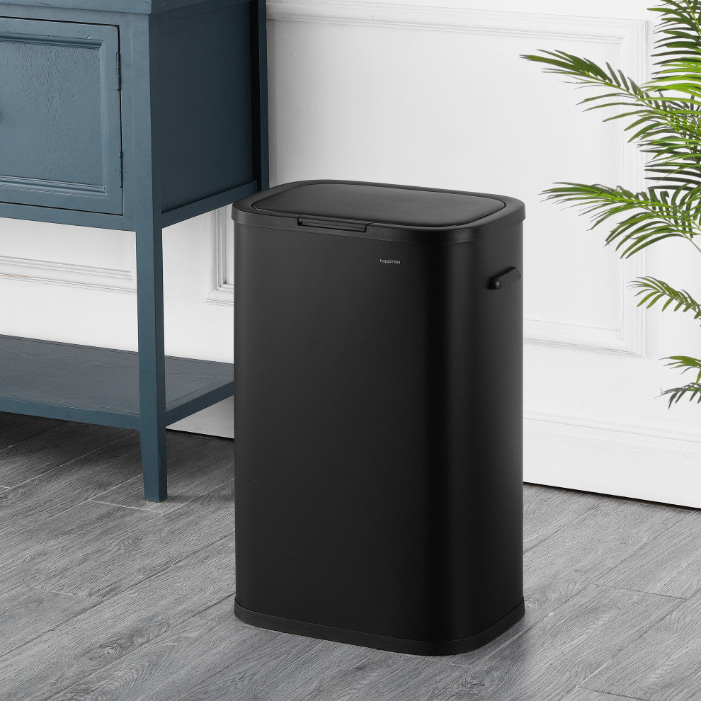 Tammi Kitchen 14.5-Gallon Slim Metal Push Button Trash Can, Black