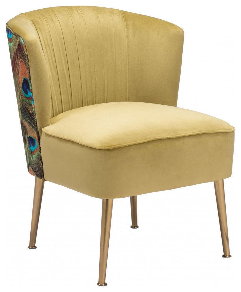 Tabitha Accent Chair Green Gold and Peacock Print