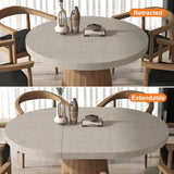 Japandi Extendable Dining Table 39"-55" Whitewash 6-Seater Oval&Round Pedestal, Gray