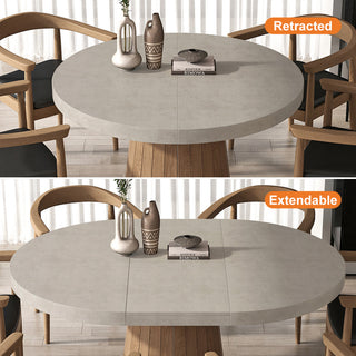 Japandi Extendable Dining Table 39"-55" Whitewash 6-Seater Oval&Round Pedestal, Gray