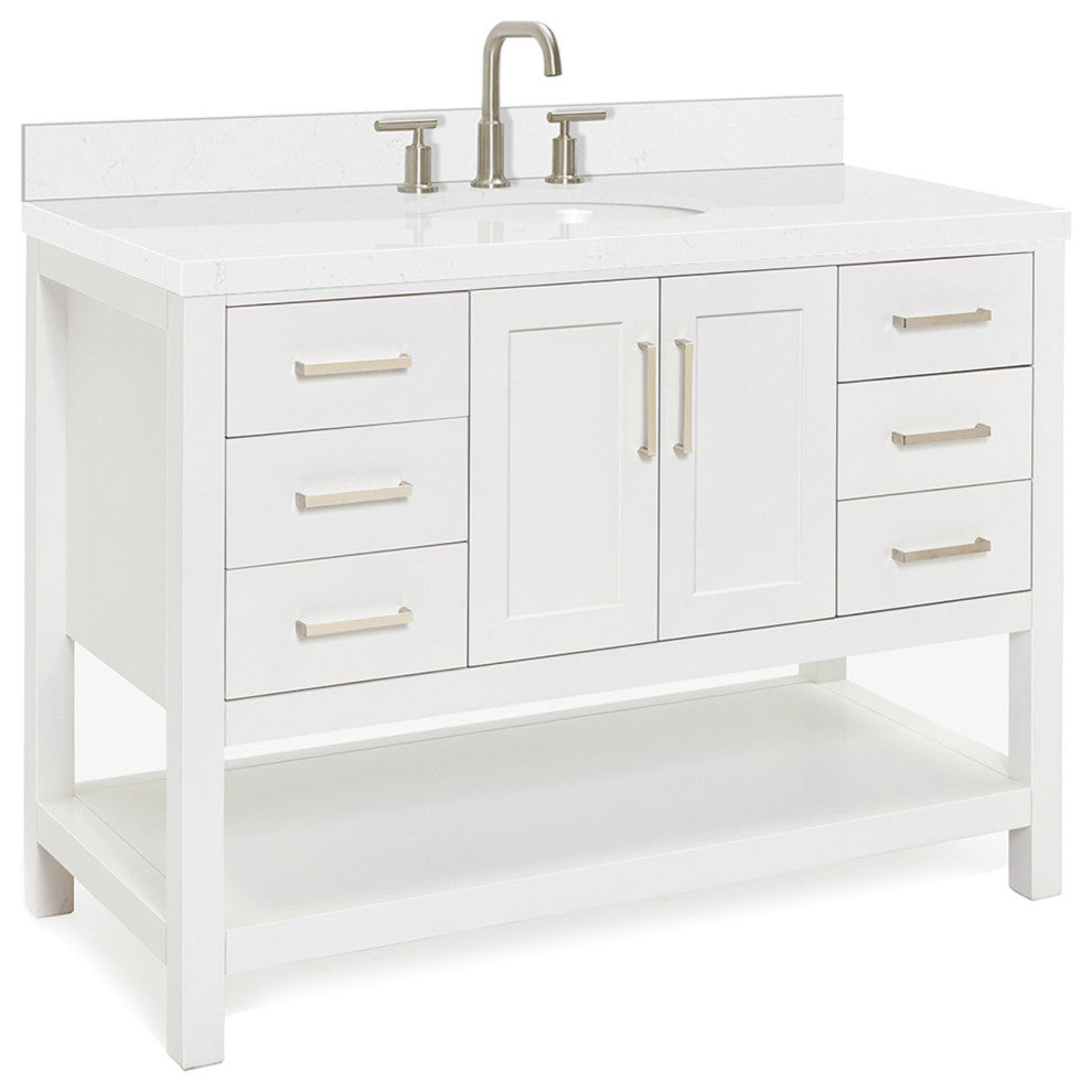 Ariel Magnolia 36"  Single Oval Sink Vanity, Carrara Quartz, White