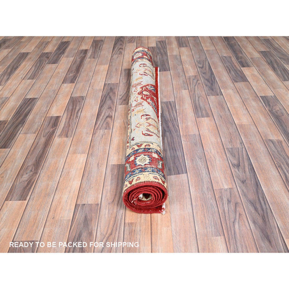 Blue, Serapi Heriz Design, Soft Wool, Hand Knotted, Oriental Rug, 4'x6'
