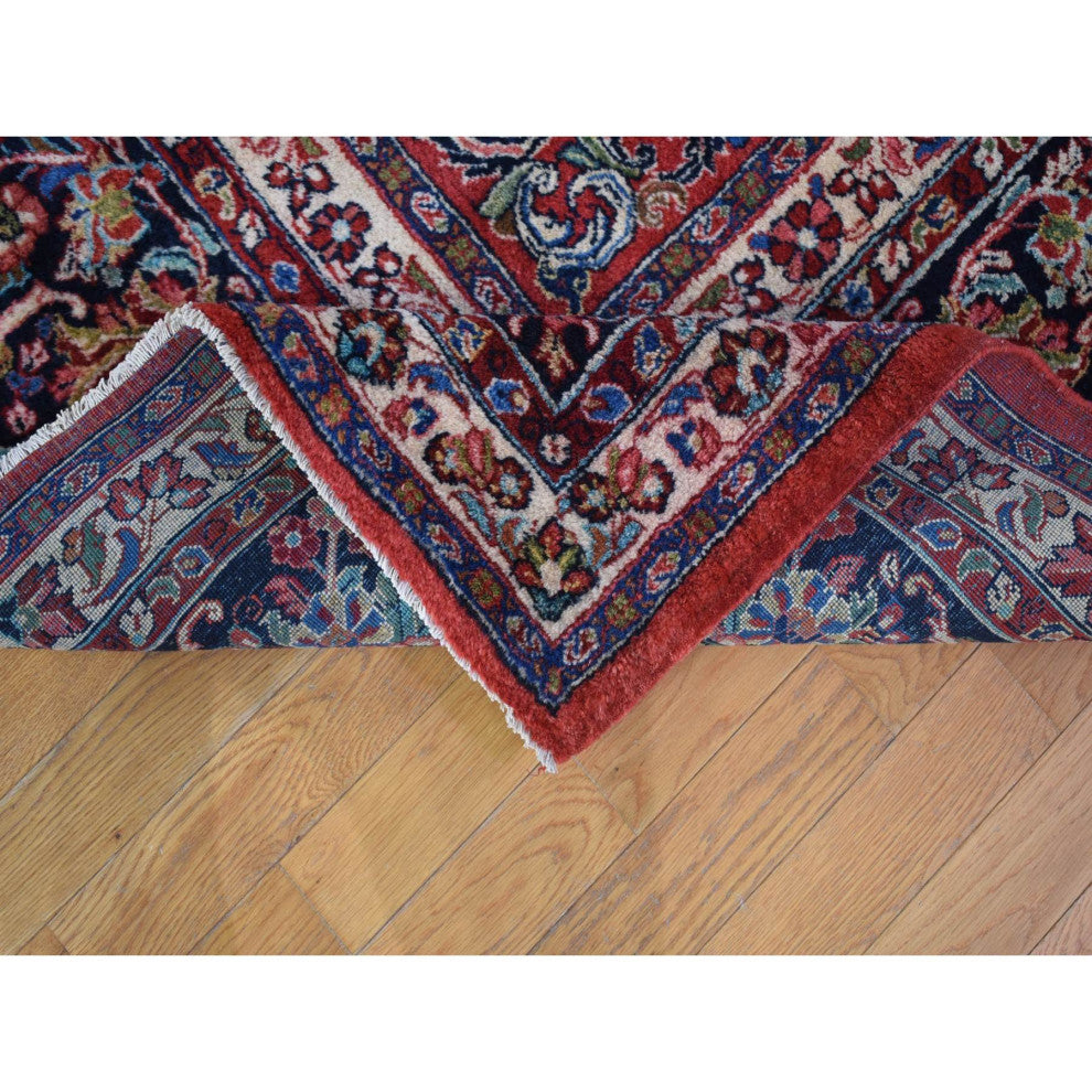 Tomato Red, Antique Persian Sarouk Hand Knotted 100% Wool Rug, 10'5" x 13'7"