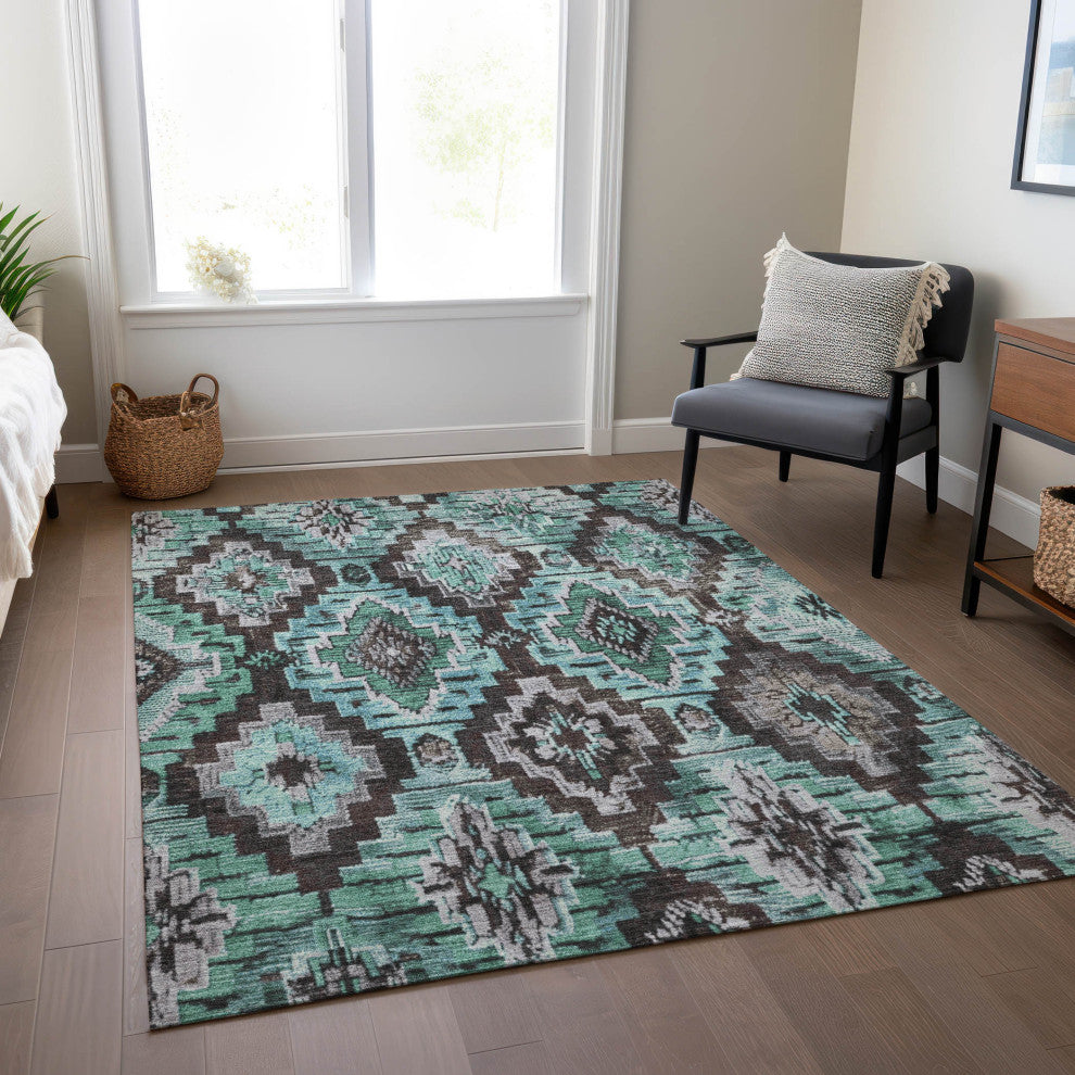 Machine Washable Indoor/Outdoor Chantille ACN1891 Teal 9' x 12' Rug