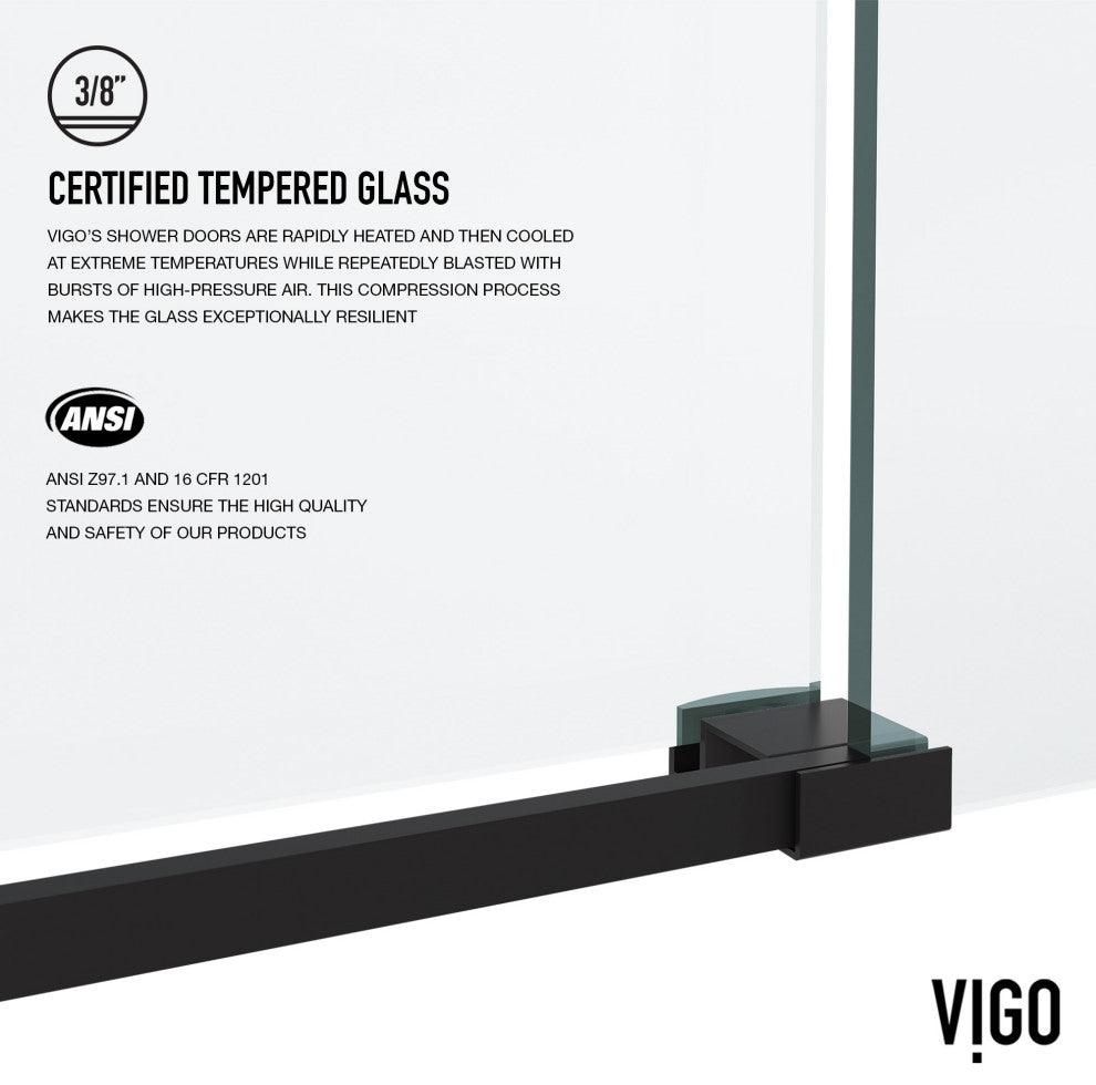 VIGO Elan Frameless Sliding Shower Door, V-Motion, Clear Glass, Stainless Steel, 68" to 72" W X 76" H