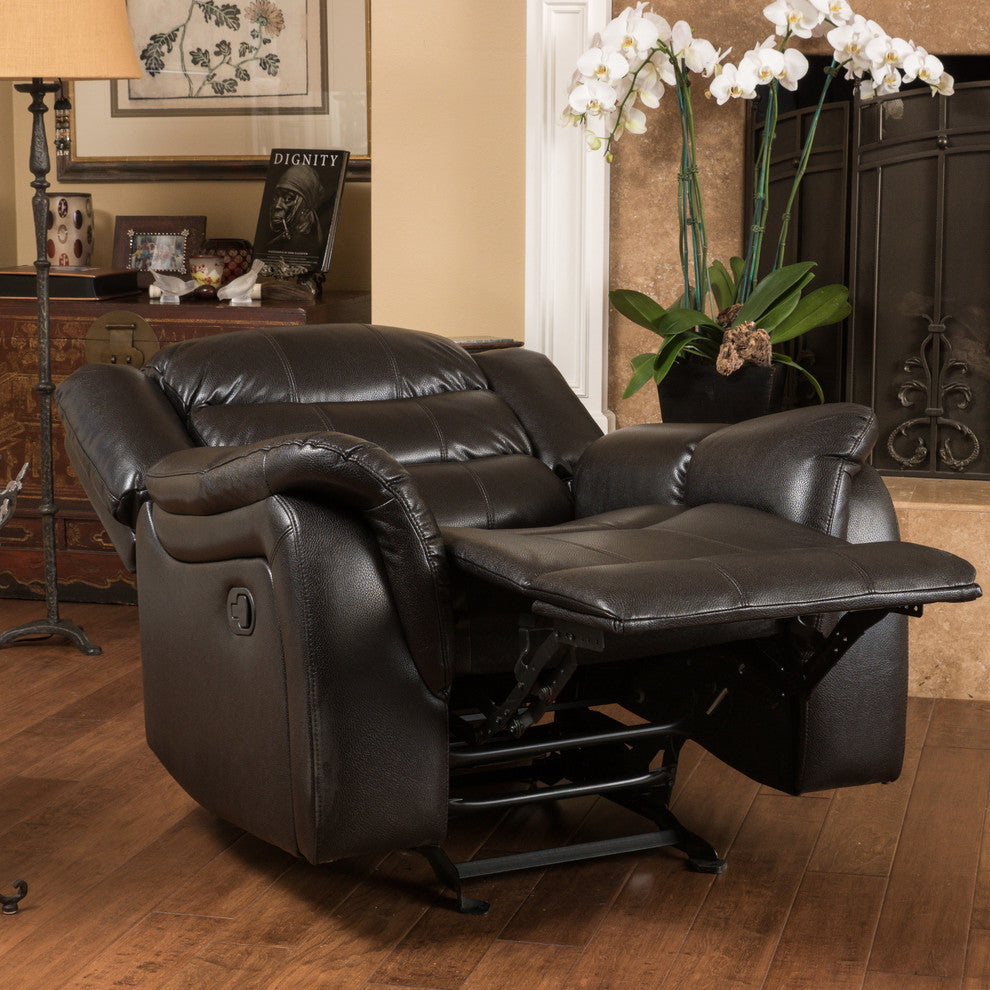 GDF Studio Hayvenhurst Black Leather Recliner/Glider Chair