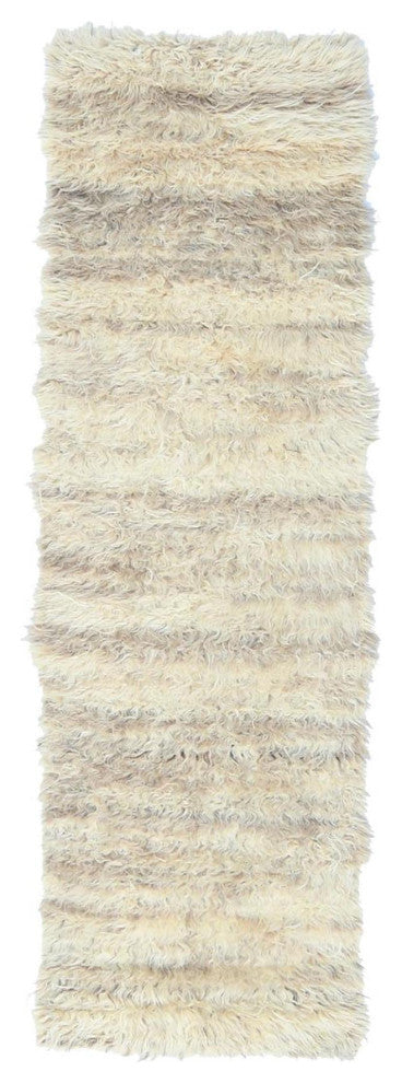 Ivory, Moroccan Berber, Natural Wool, Hand Knotted, Runner Rug, 2'6"x8'