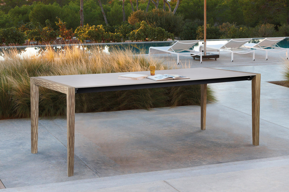 Fineline Outdoor 80" Rectangle Dining Table, Super Stone, Light Eucalyptus