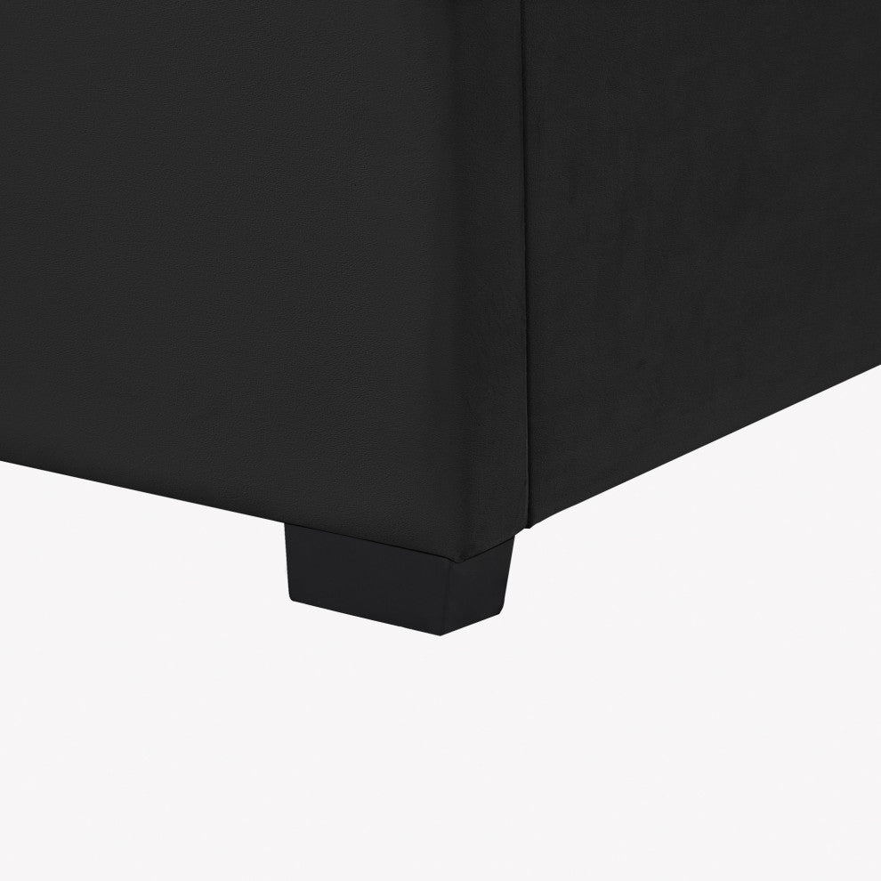 Inspired Home Monty Bed, Velvet Upholstered Scalloped Headboard, Black, Twin Xl