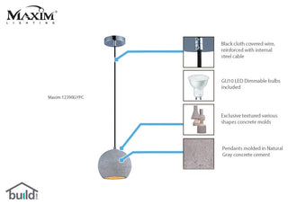 Maxim 12390 Crete 7" LED Concrete Pendant - Polished Chrome / Gray Concrete