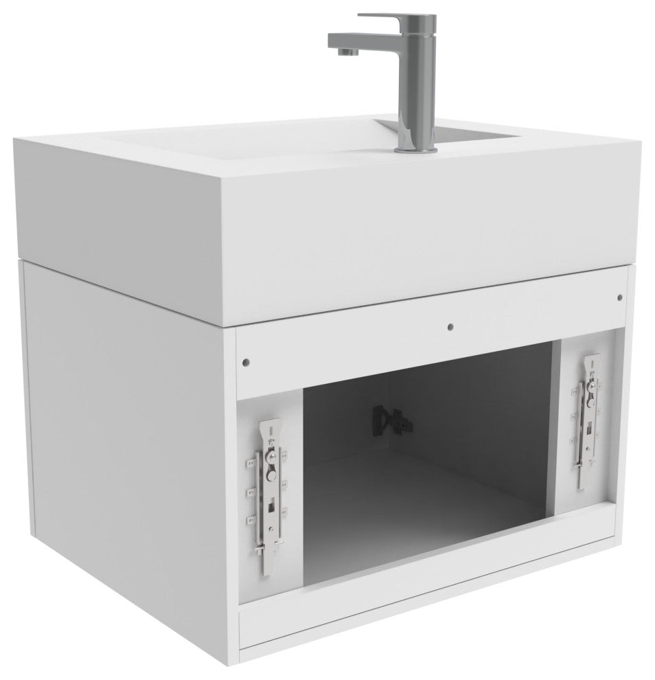 CastelloUSA Nile 24" Wall Mounted Bathroom Vanity Set, White, White Top, Chrome Handles