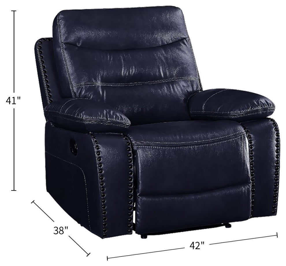 Leather-Gel Upholstered Motion Recliner, Navy