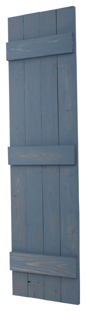 Traditional Board and Batten Exterior Shutters Pair, Blue, 36"